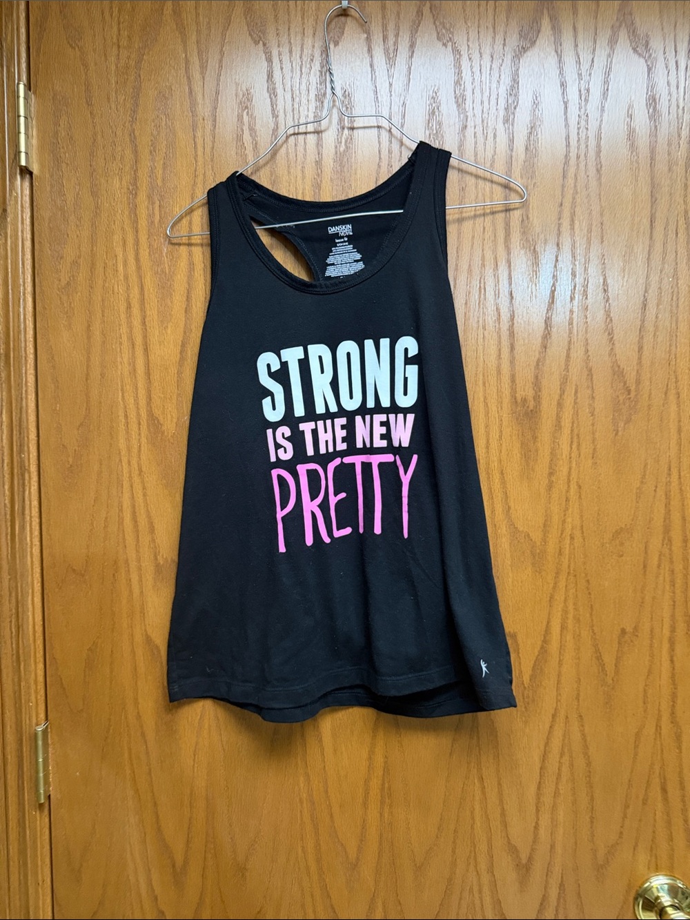Danskin Black Racerback Tank with White and Pink Slogan